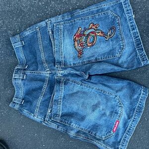 JNCO Blue Jean Shorts with Dragon Embroidery